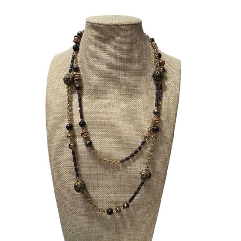 Chico's Antique Gold and Black Ball‎ Multi Strand Long Necklace New! - Picture 2 of 8